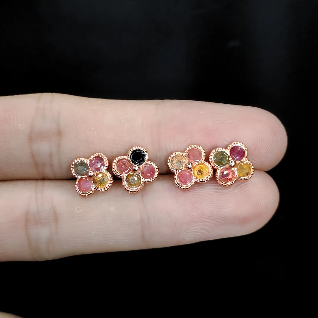 【李想精选】s925银碧玺幸运草耳钉Y1【多样性发其一】