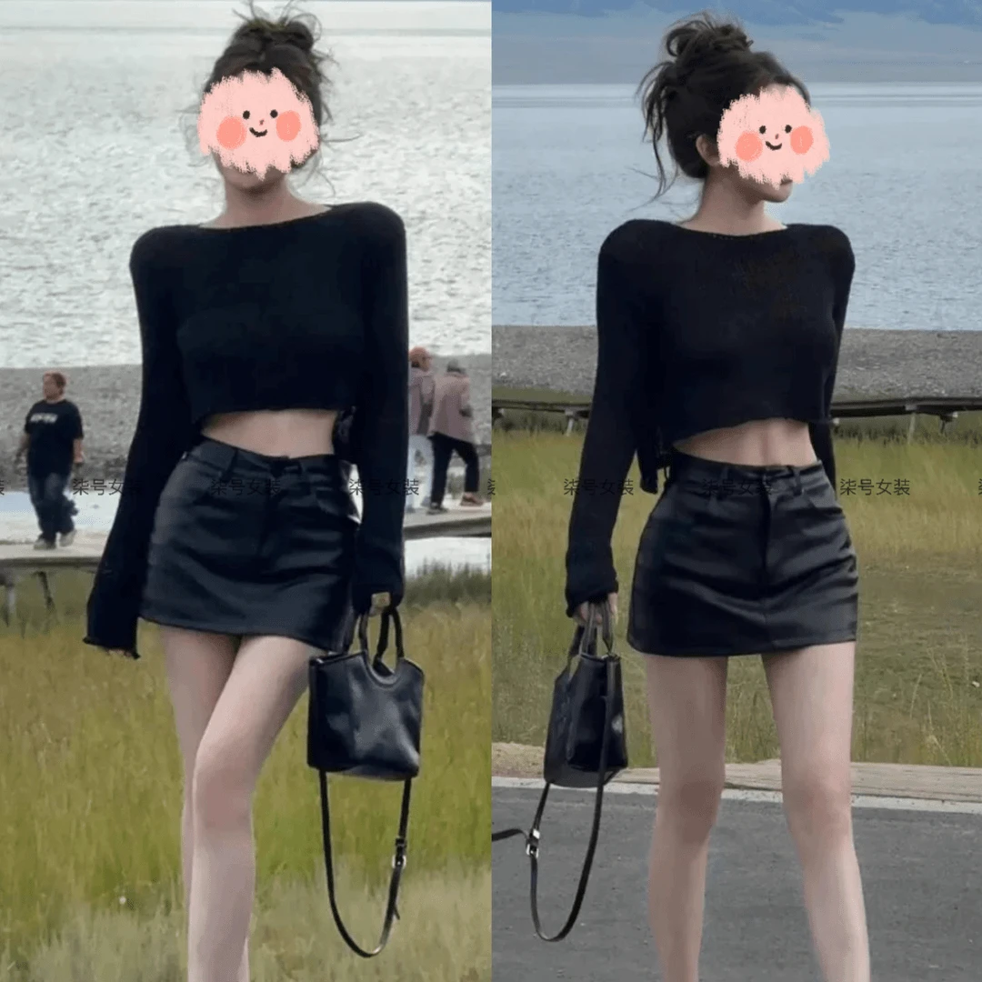 2025春季美式复古a字裙裤女纯欲短款显身材辣妹针织毛衣两件套装