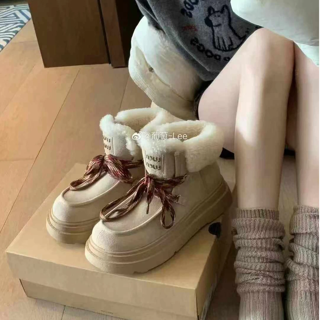 厚底加绒短靴女  冬季新款加厚保暖雪地靴 LM 69E8013