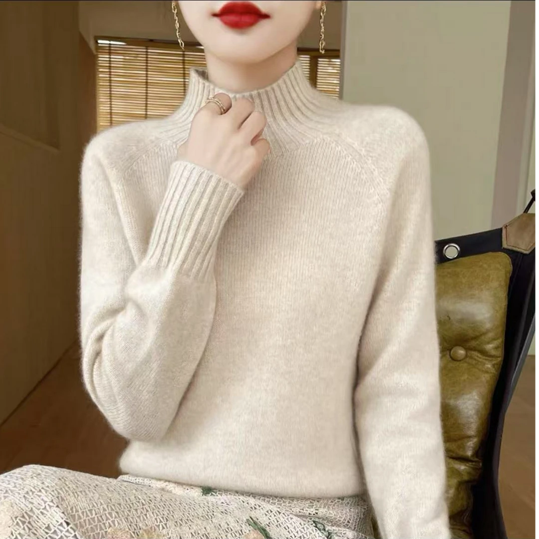 【厚款半高领】100%纯羊毛衫半高领长袖针织衫秋冬新款加厚纯色上衣