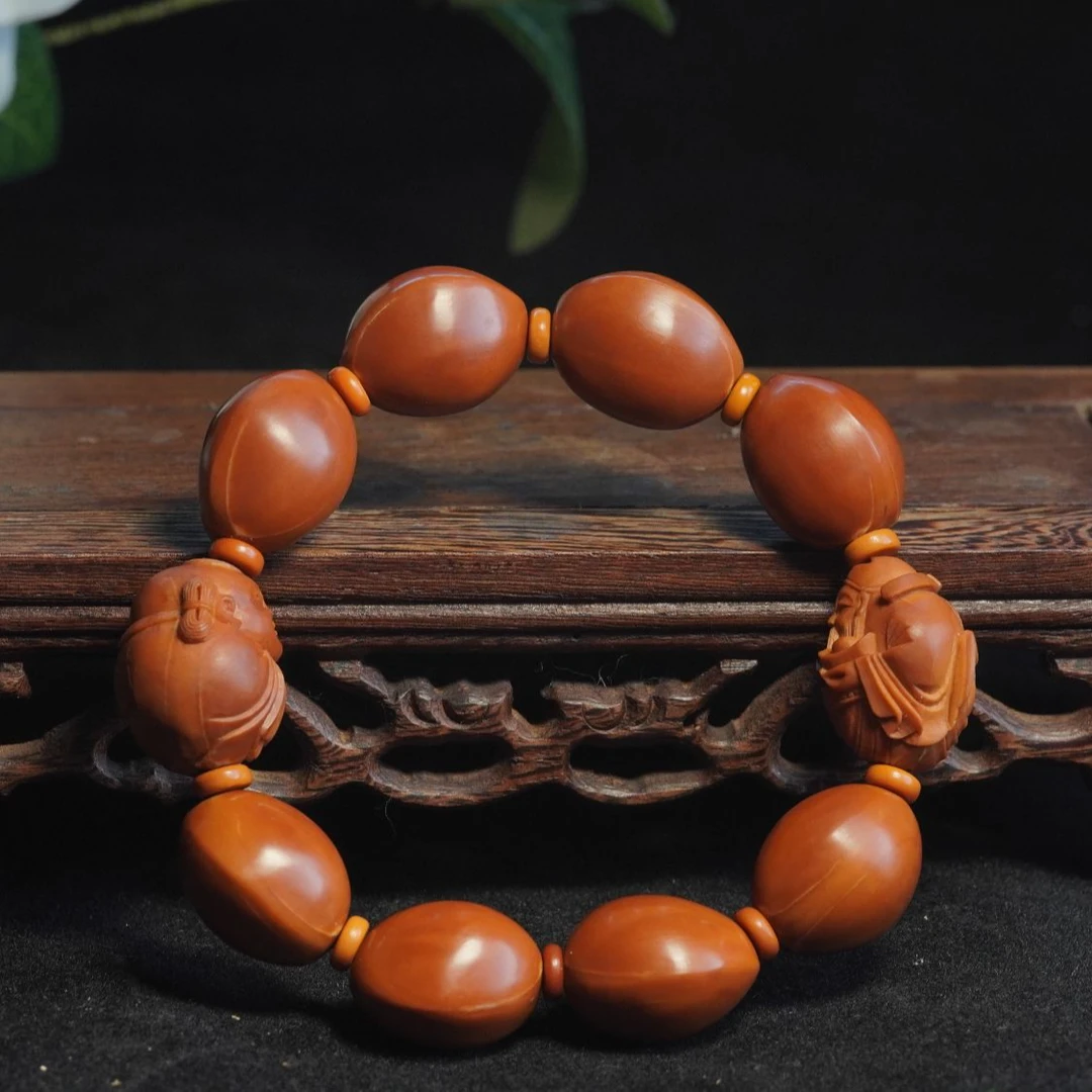 建明堂核雕 【ZJM】【和气生财手串】2铁核素核+周老师和气生财核雕