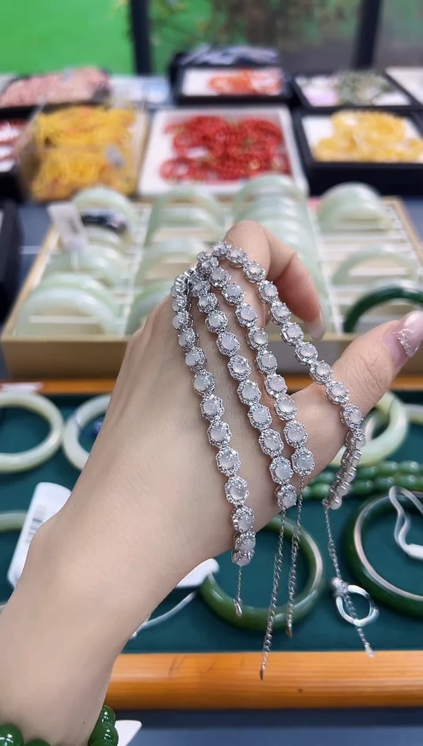 【闪购商品】翡翠手链银S925镶嵌v0722