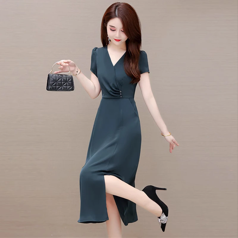 雪纺连衣裙2025新款女夏季高端精致奢华品牌端庄大气妈妈缎面裙子