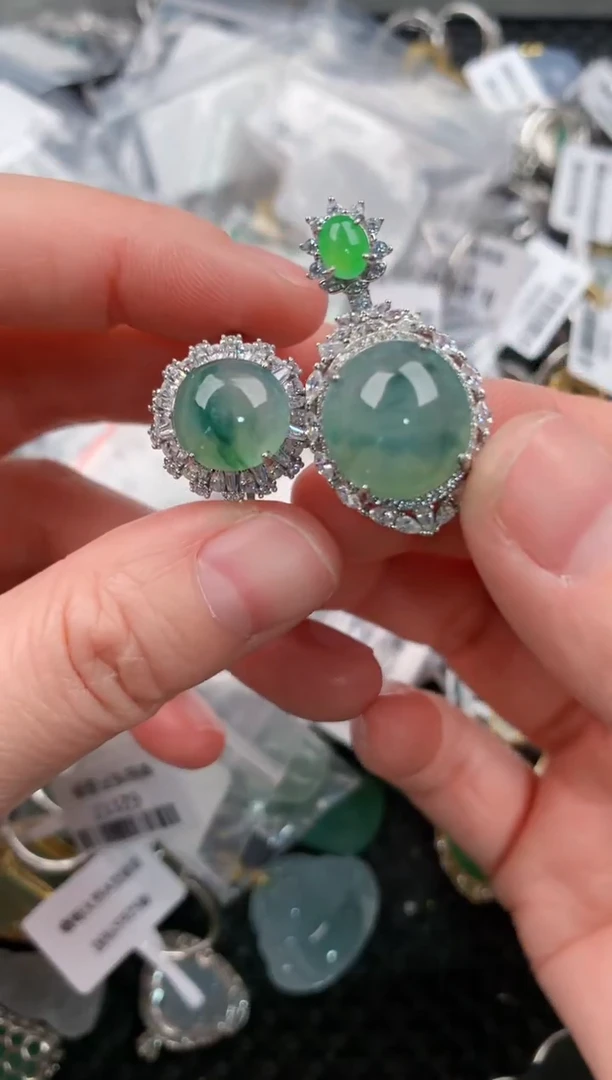 银S925镶嵌戒指翡翠333---2