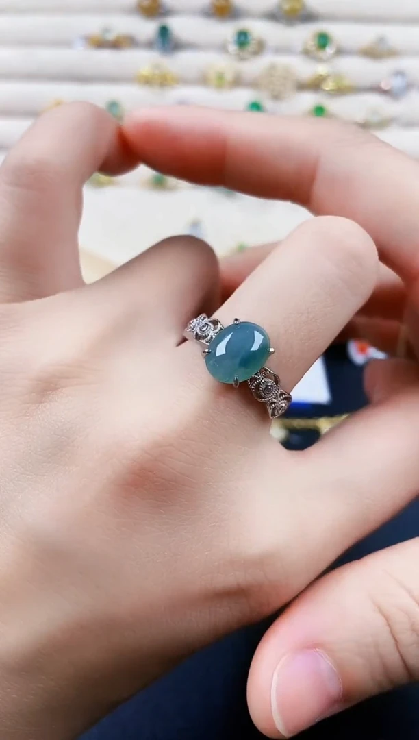 翡翠戒指银S925镶嵌6445654