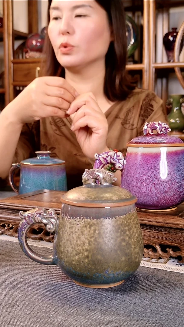记****?炭烧龙头杯 土魂钧瓷