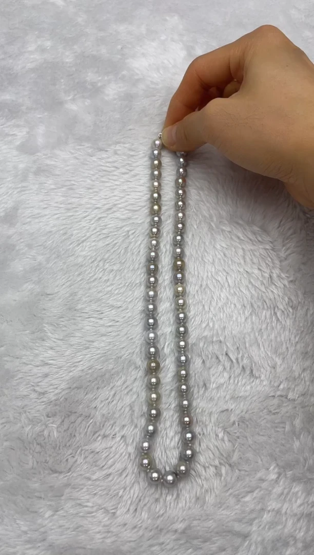 项链银S925镶嵌海水珍珠AK真多麻7.5-8mm