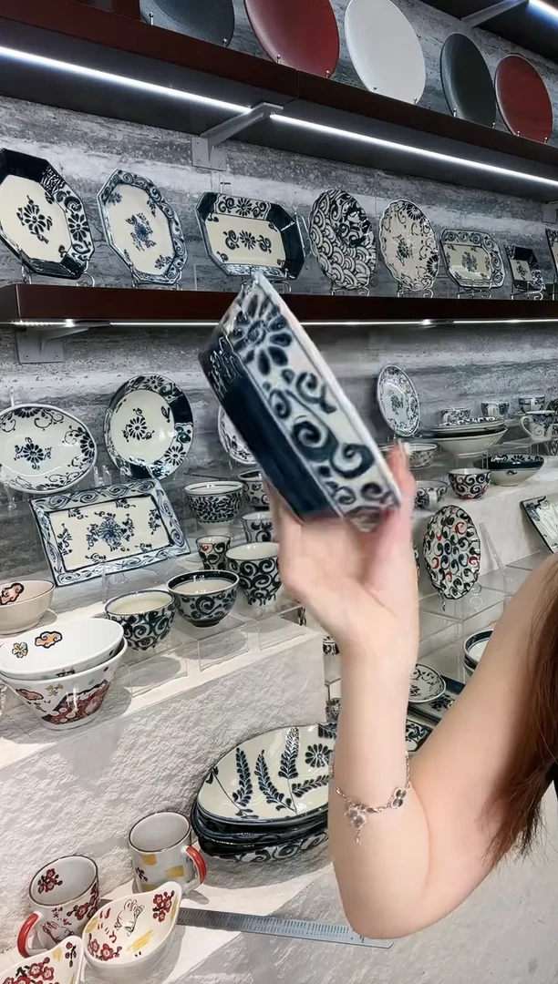 陶宗山窑平底钵15.5cm-蓝菊