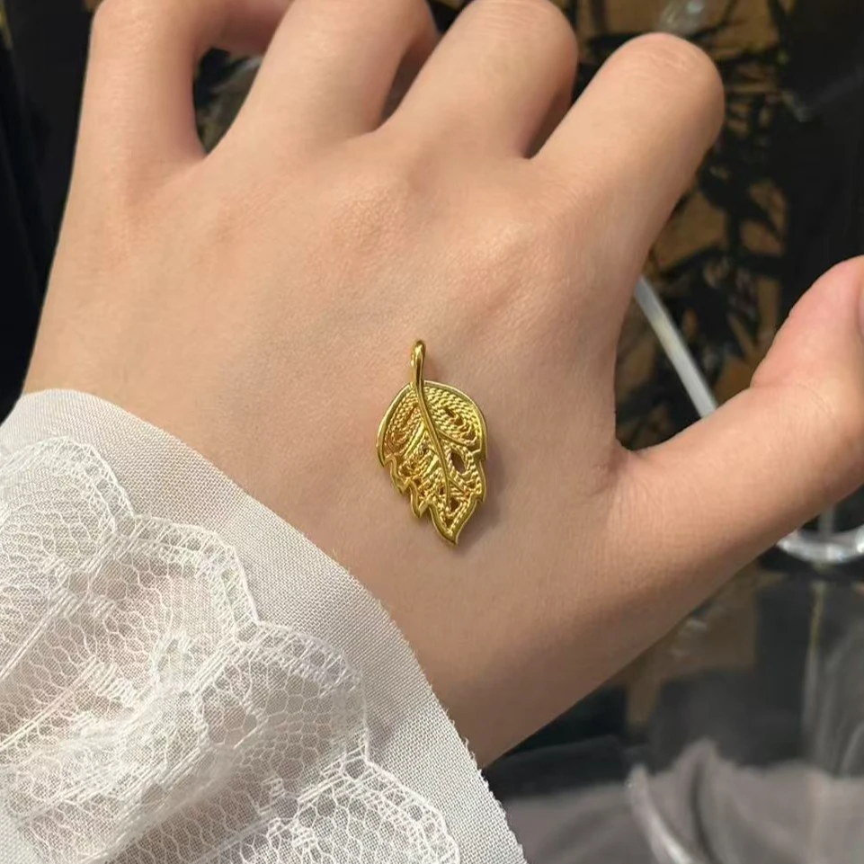 【小鹏黄金】黄金叶子吊坠DIY挂件（送银链子一条）