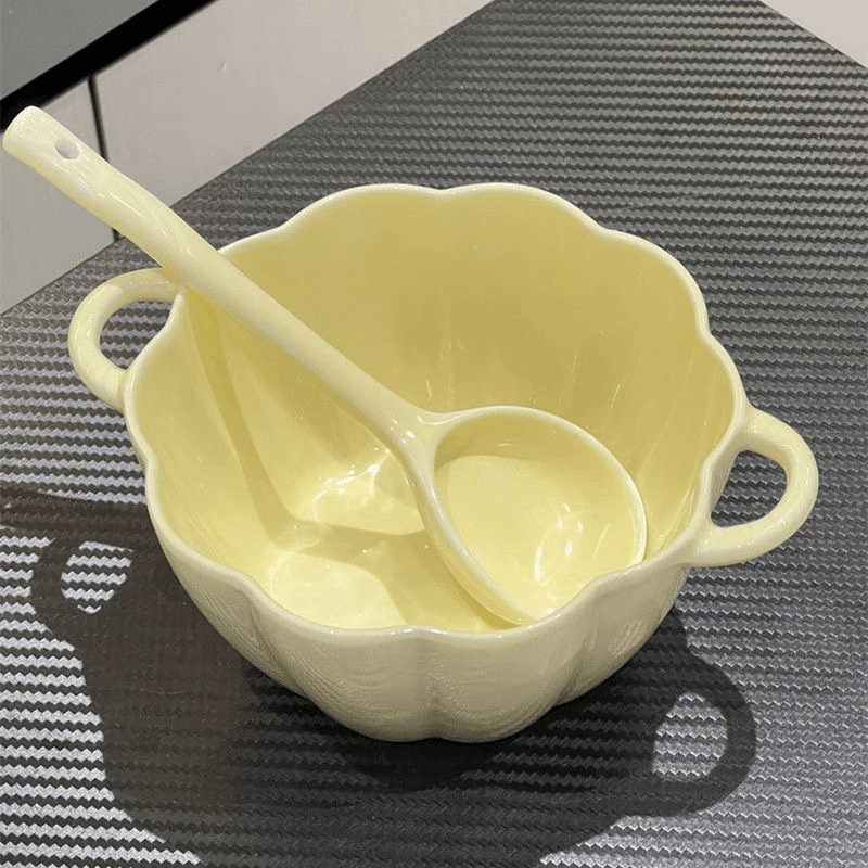【奶油南瓜碗一碗一勺】奶黄南瓜陶瓷碗6英寸可爱奶黄色南瓜碗吃饭