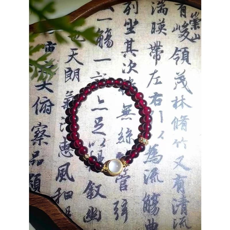 石榴石 白珠 单圈手串（无礼盒）986