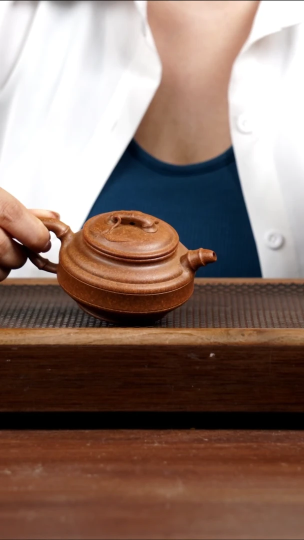 茶壶紫砂龙骨金砂双线竹鼓160CC