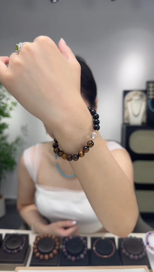未镶嵌手串水晶——金虎眼黑曜石（多样性发其一）