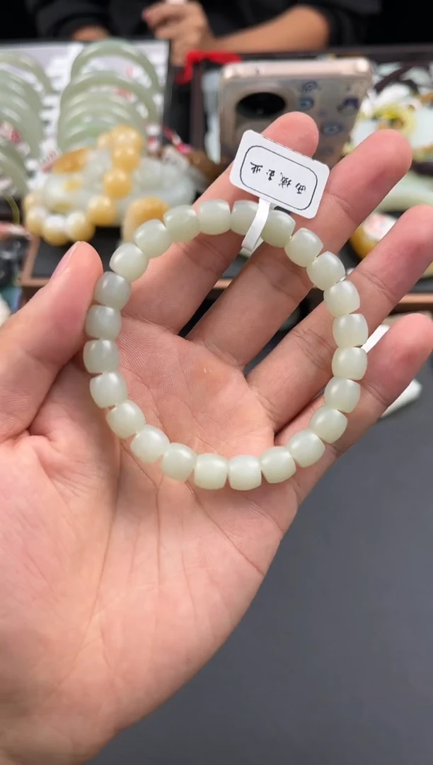未镶嵌手串和田玉且末高青白直切手串卡9微色差