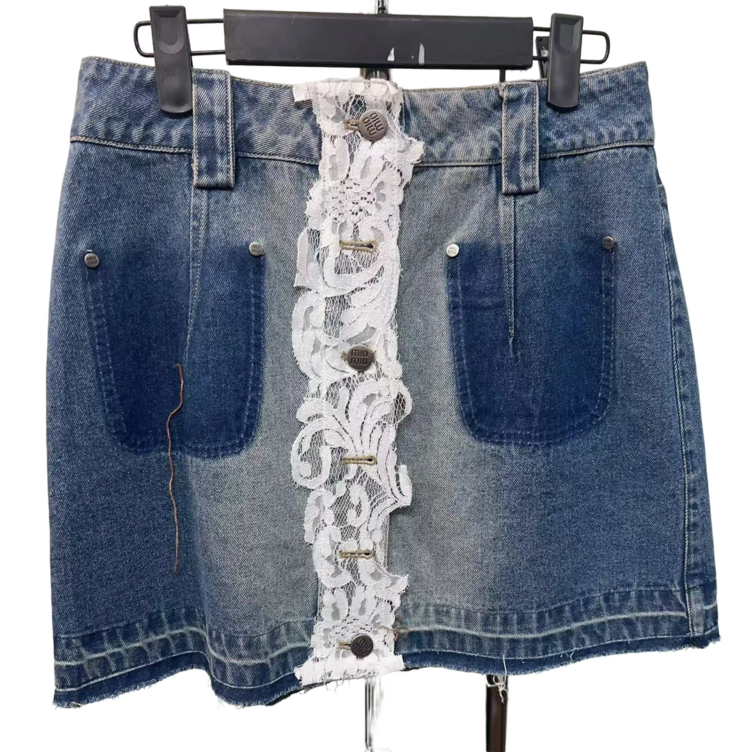 2025春夏新款2033A蕾丝花边牛仔超A短裙