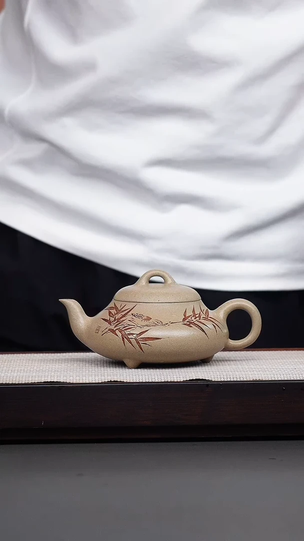 茶壶紫砂白玉段刻绘汉棠石瓢