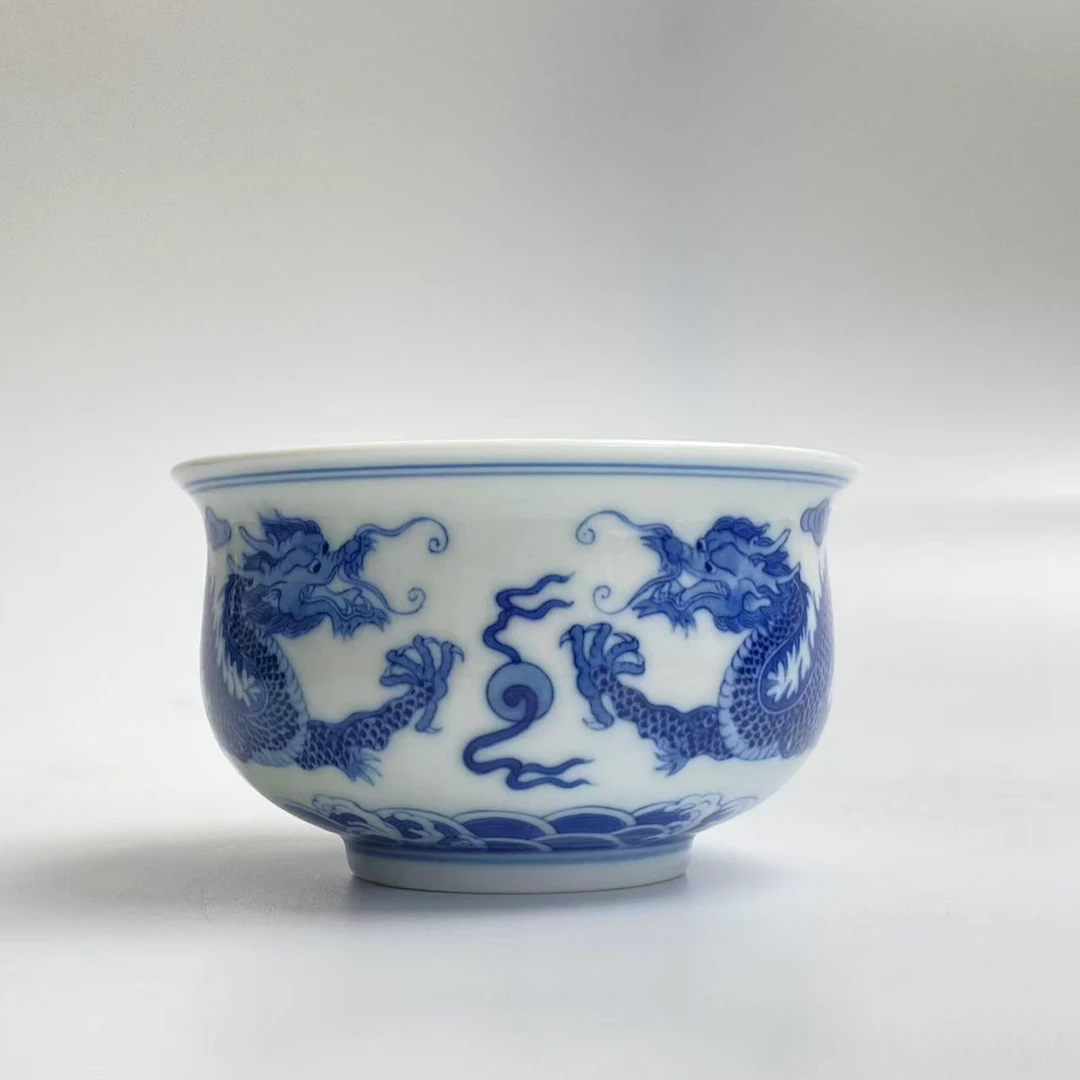 【甄一】青花双龙纹主人杯单杯景德镇陶瓷中式手工手绘高端茶具茶杯