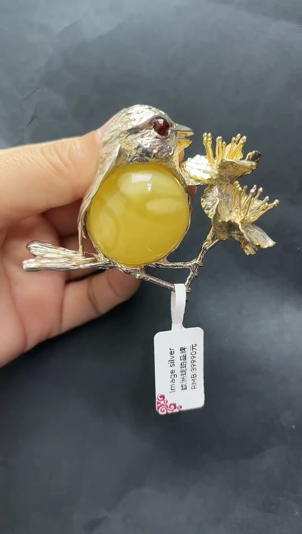银S925镶嵌琥珀裸石蜜蜡吊坠