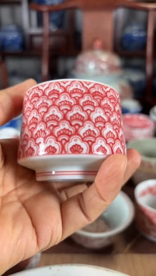 柴窑釉里红曼陀罗杯杯