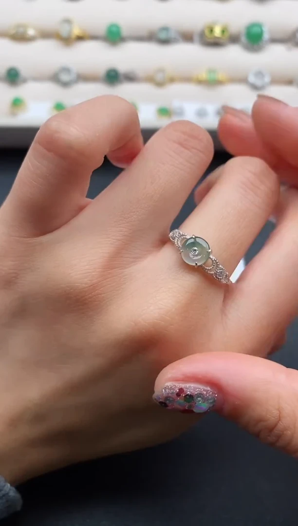 银S925镶嵌戒指翡翠5555555+8