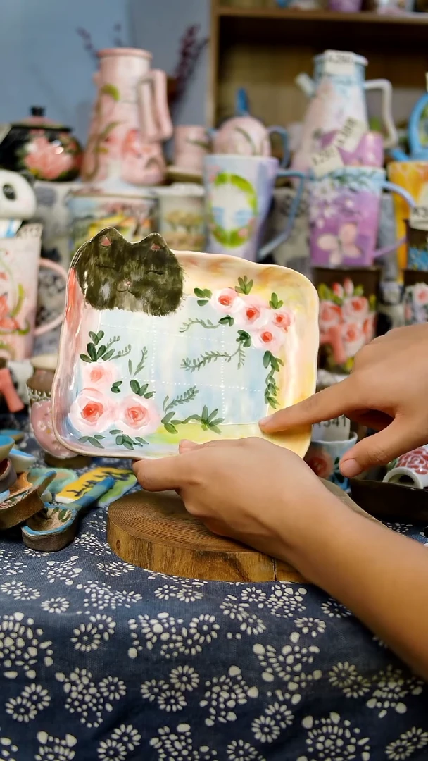 瓷片设计师款手绘釉下五彩陶瓷