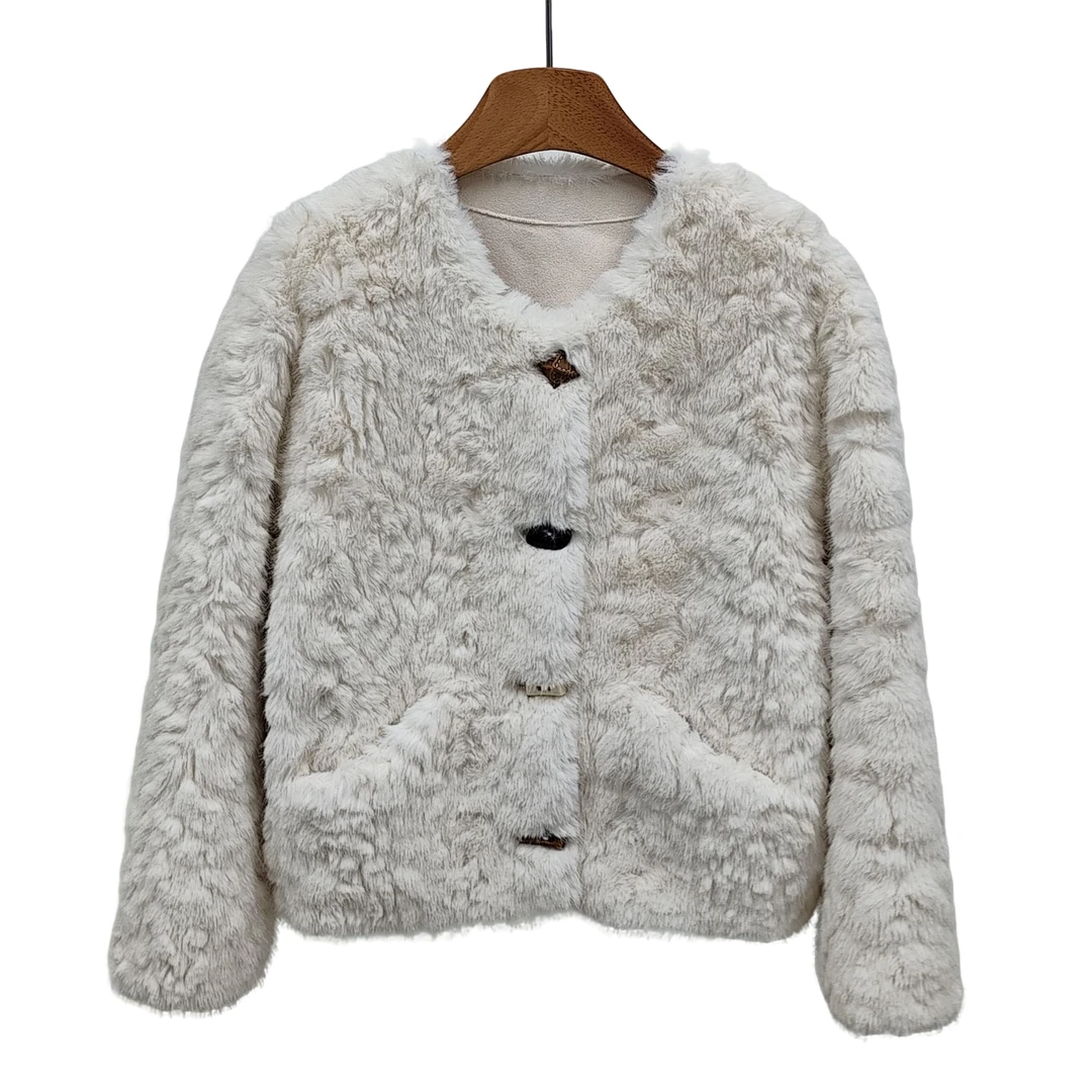 YITONG/倚桐2025冬季时尚休闲圆领短外套仿皮毛外套（W5B60923）