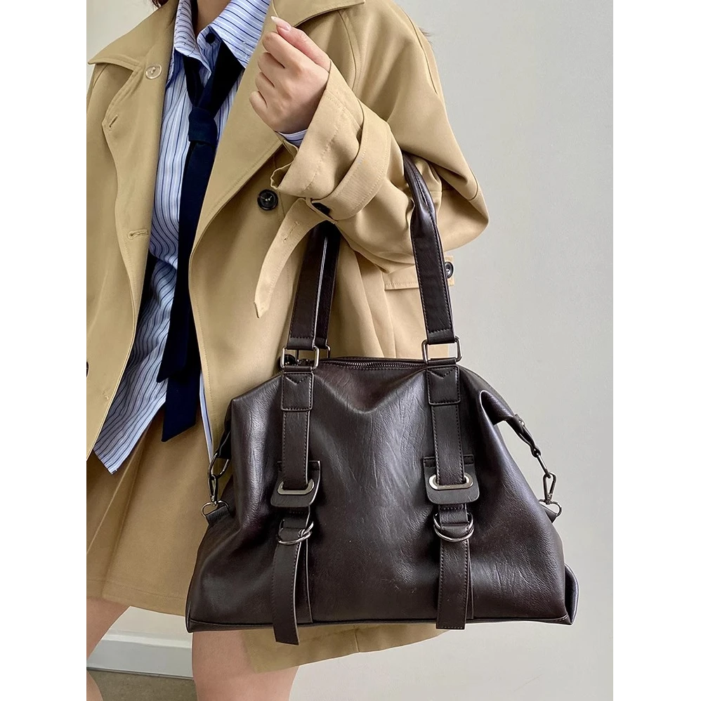 164【41017复古大眼包棕】托特包女款爆款美式复古单肩手提包