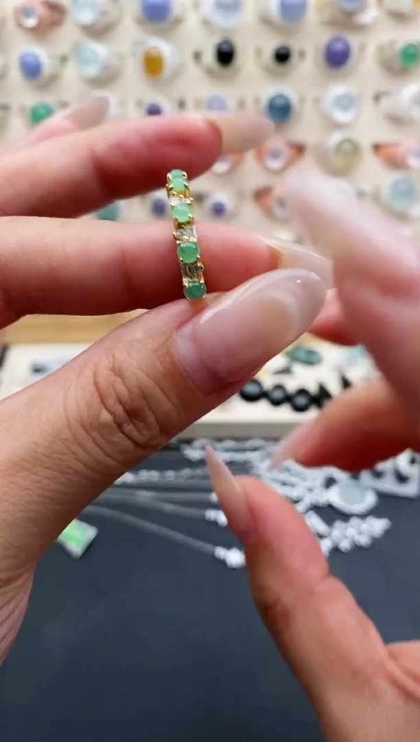 银S925镶嵌戒指翡翠天然缅甸翡翠A货111-5-5