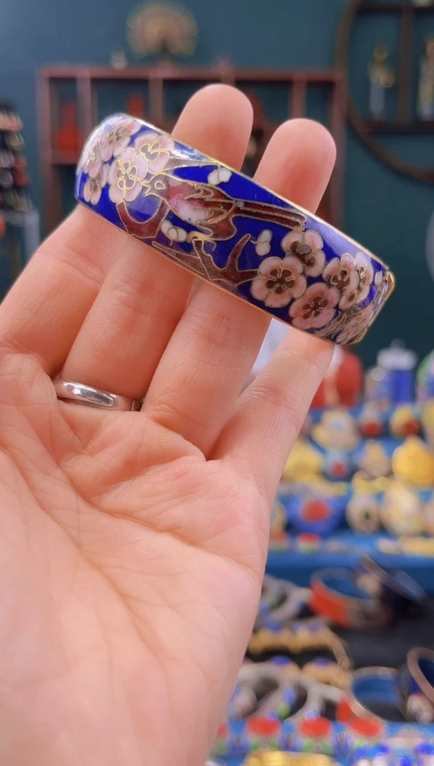 非遗景泰蓝手镯 开口 花鸟纹 58-63口