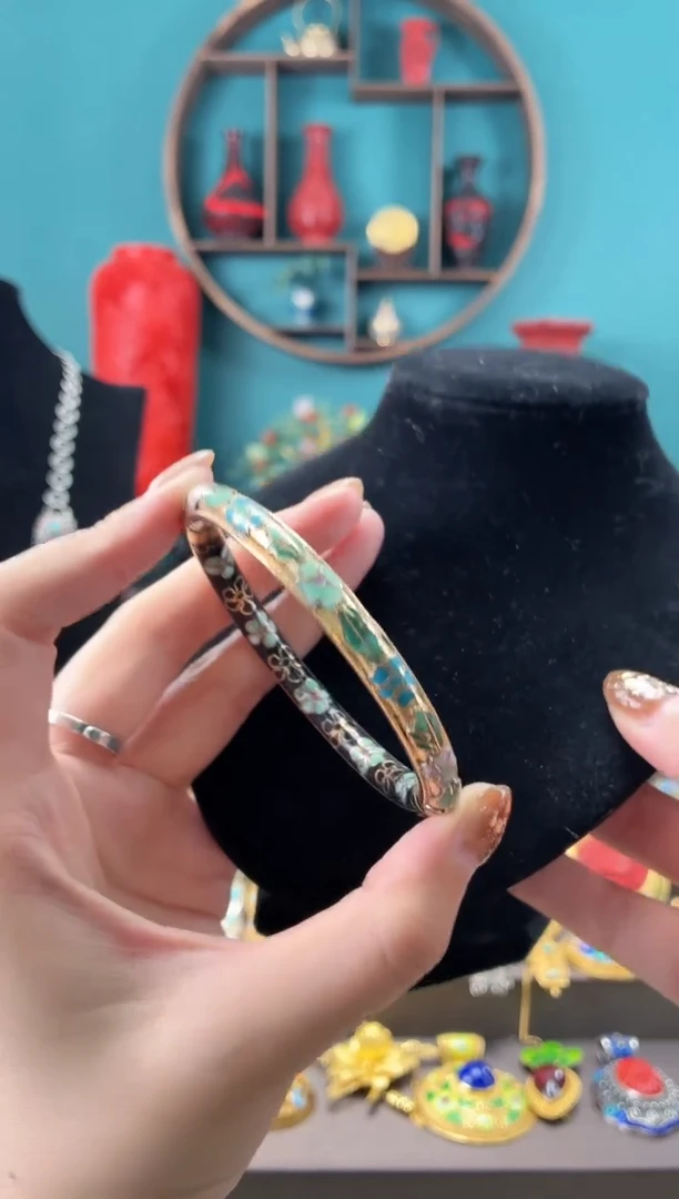 景泰蓝金地开口镯子57-62黑色