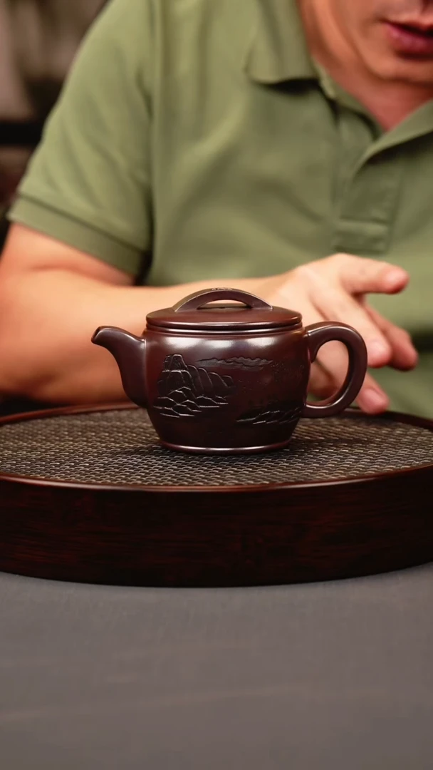 茶壶紫砂石红 汉瓦 观山
