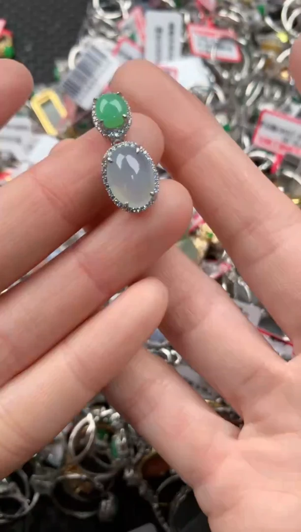 银S925镶嵌戒指翡翠2         3