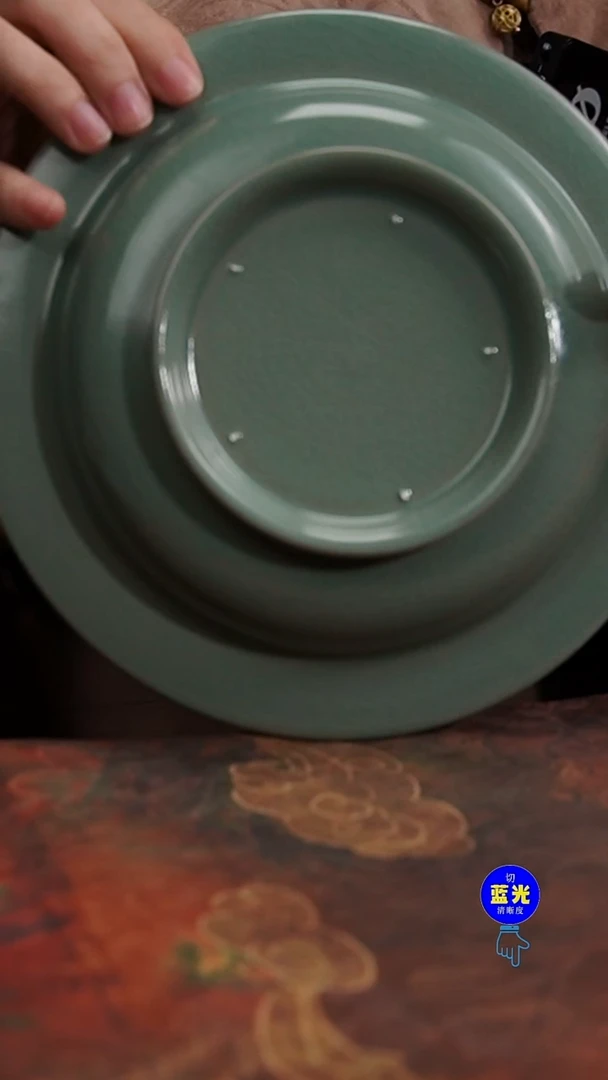 摆件瓷纯手工清凉寺原矿釉青绿帽檐盘