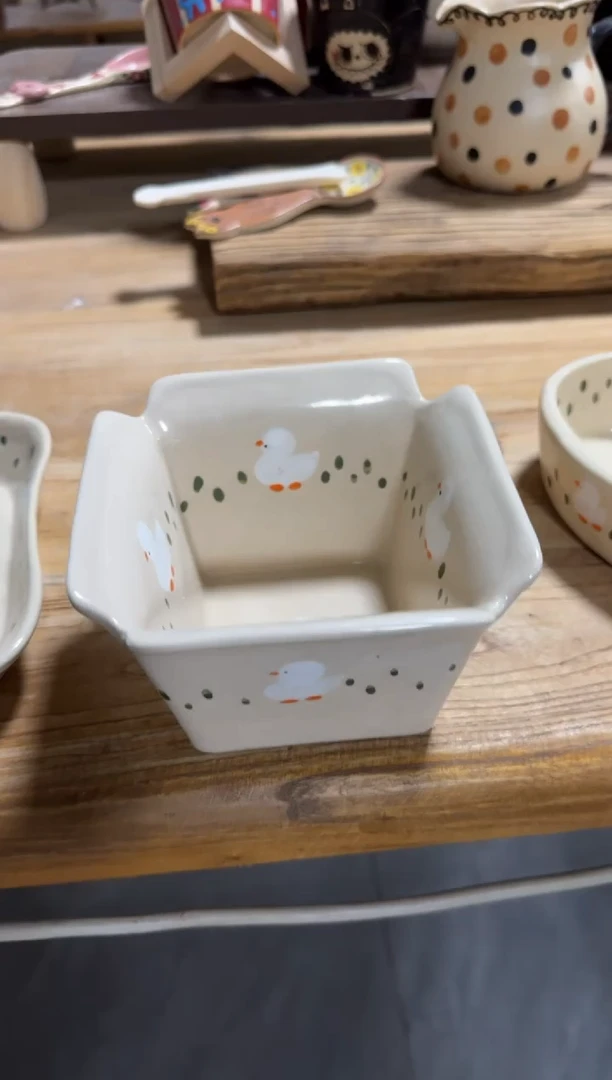 陶瓷鸭鸭方盒子【十里高温釉下彩陶瓷】