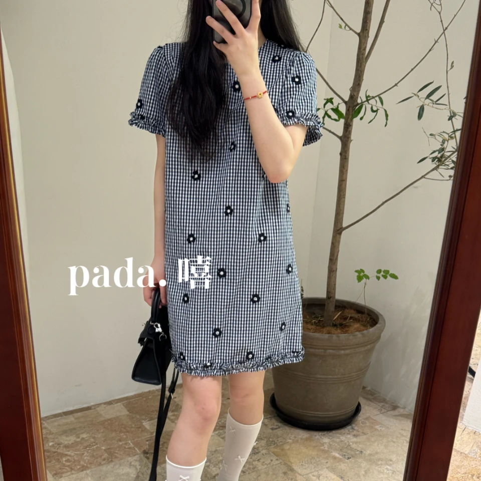 Pada嘻&QS【绣花格纹】韩系减龄 甜美文艺连衣裙 486408 Hi Fortune