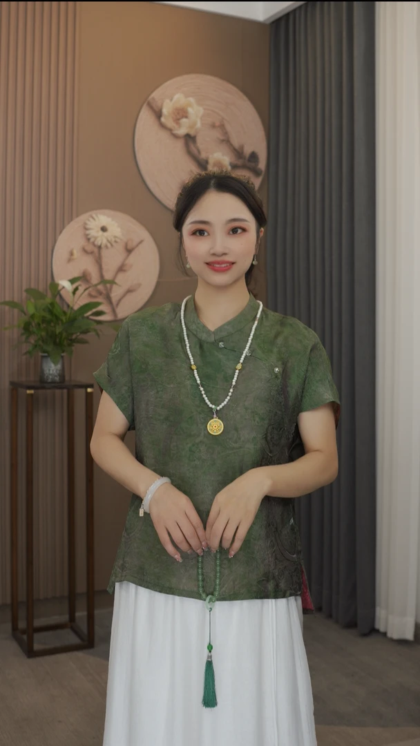 柒玥原创【忘忧】2025时尚经典严选女装新中式盘扣国风落肩上衣
