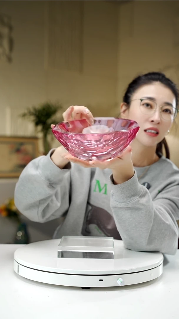 手工艺品琉璃濮**扬金红色圆形果碗