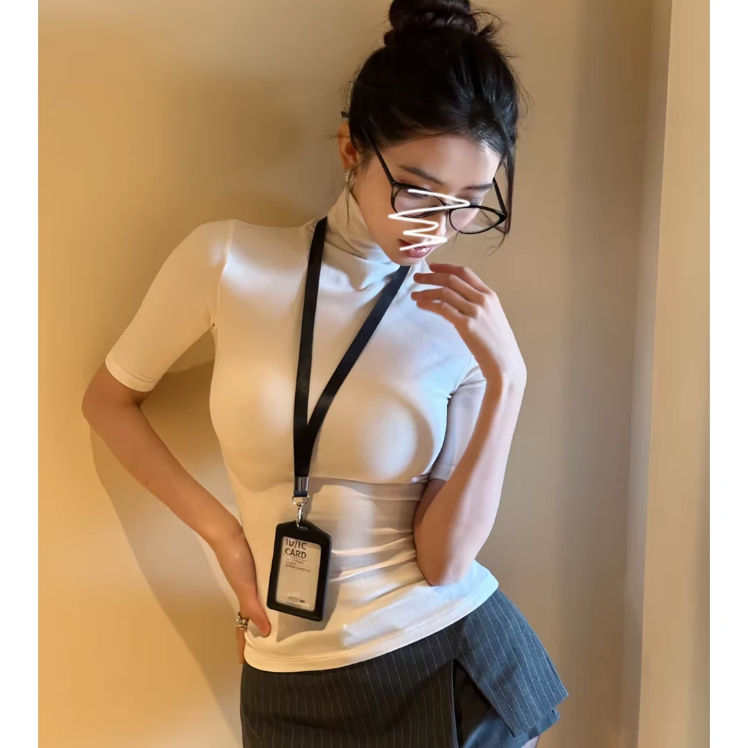 艺等纯欲性感辣妹中袖打底衫2025秋冬新款修身百搭女内搭上衣潮