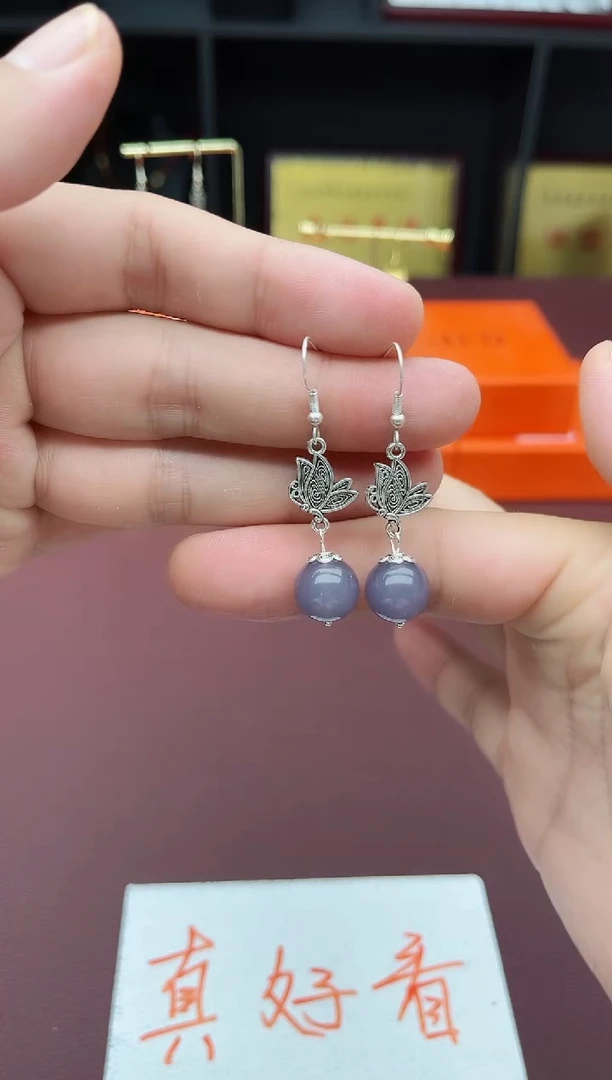 玛瑙/玉髓耳钉银S925镶嵌231000