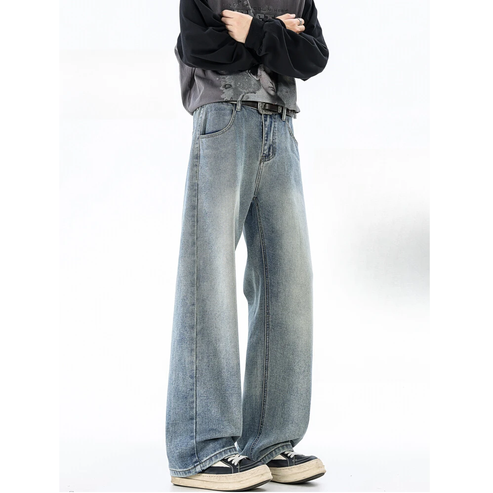 浅蓝牛仔裤男士新款宽松青少年直筒休闲裤春秋季美式vibe长裤百搭