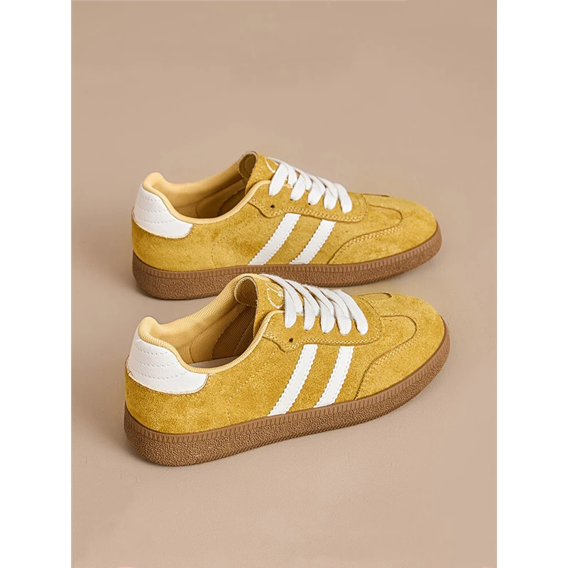 特价清仓~黄色复古德训鞋新款春夏季透气百搭小白鞋厚底运动板鞋