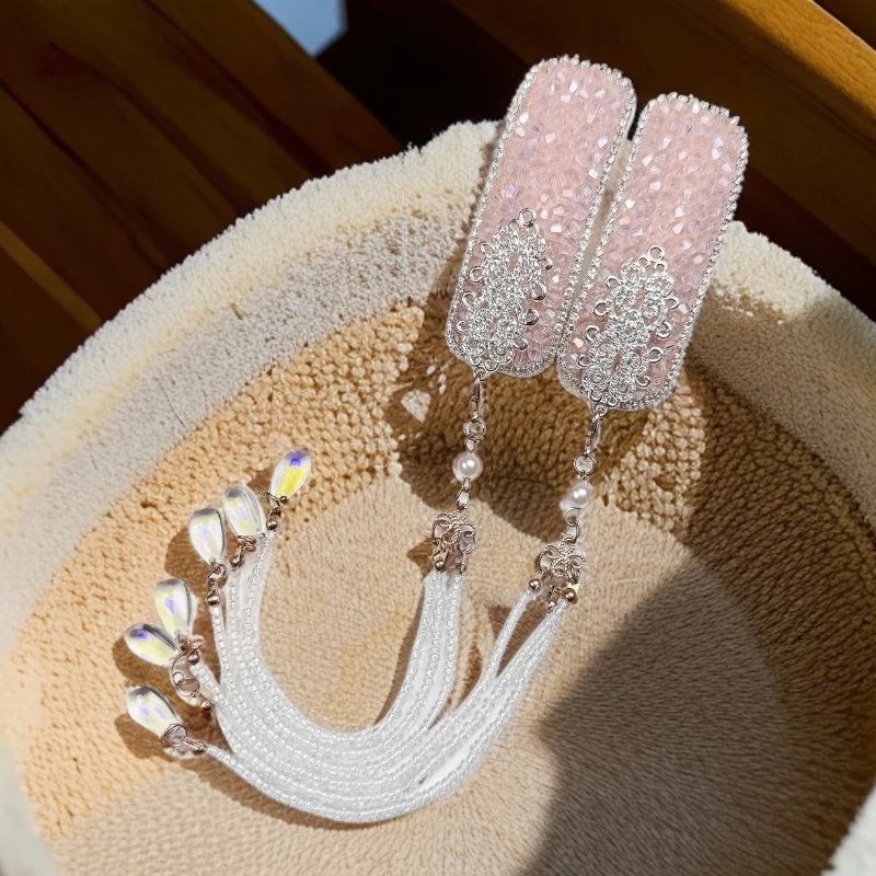 新品民族风P030粉色一款两戴百搭流苏原创重工侧边刘海发夹复古