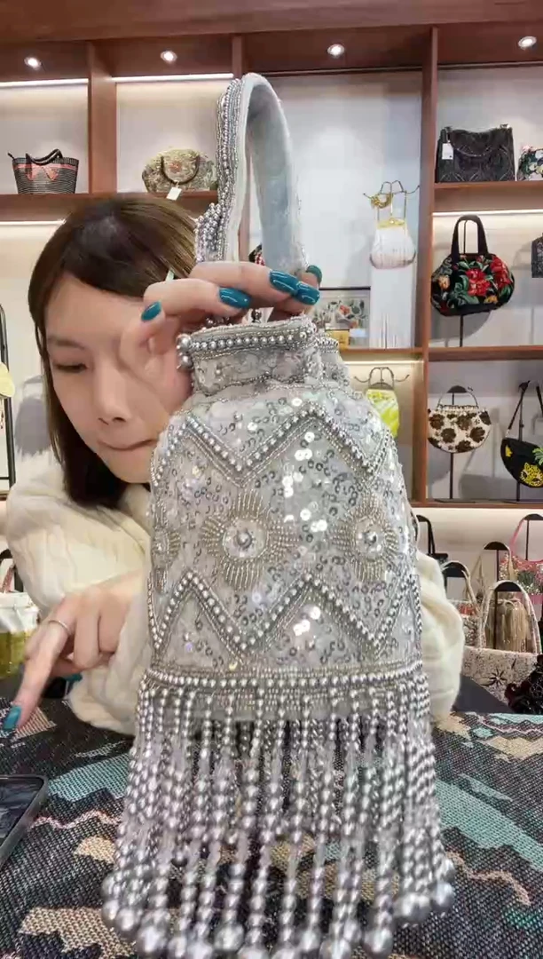 织物32号（多色可选）手工珠珠包包腋下斜跨包手拿包手提晚宴包