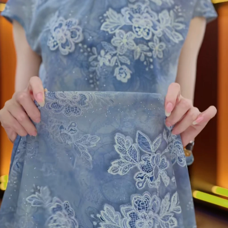 2025年新中式国风高级显瘦旗袍碎花连衣裙（平面花）【X4304】-喵喵