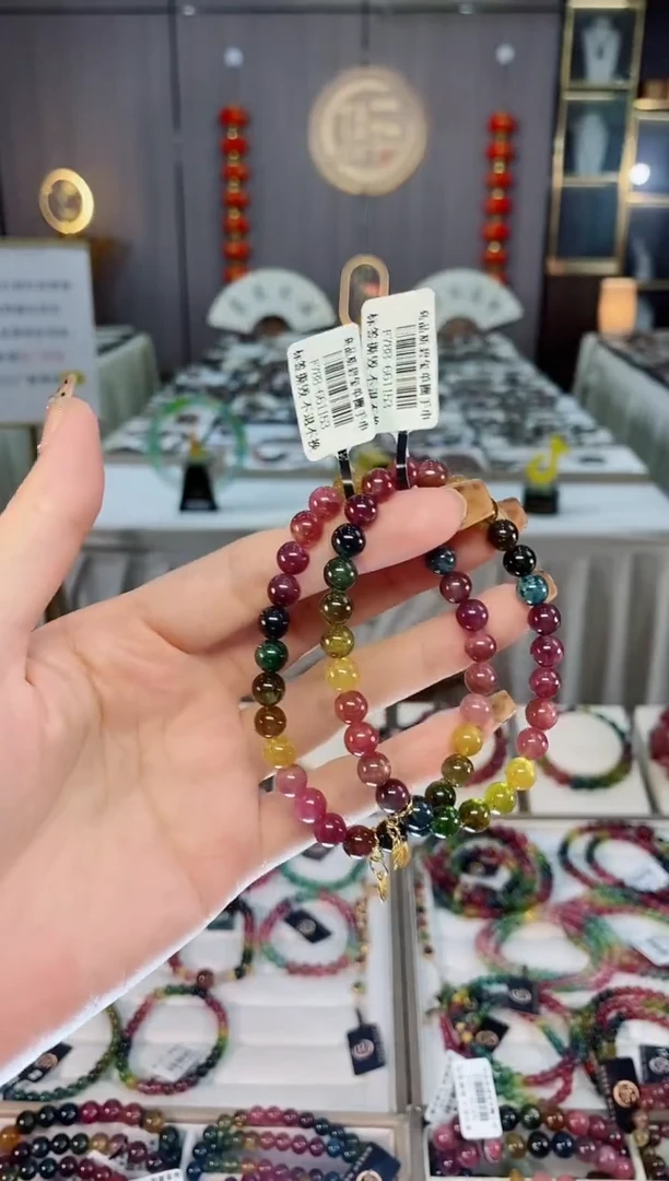 老矿碧玺色标彩虹单圈手串6mm+未镶嵌碧玺dan多样性发货一条