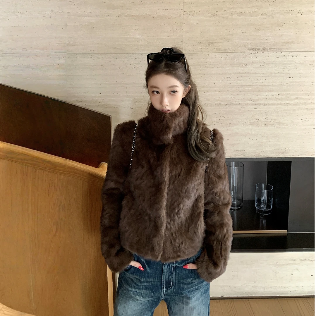 【十月轻奢】暖暖小湖羊翻领环保皮毛一体毛毛外套冬季洋气加厚女
