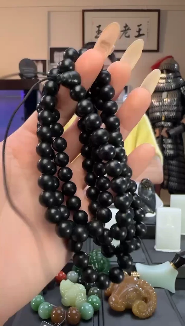 颈饰未镶嵌和田玉青玉圆珠长链