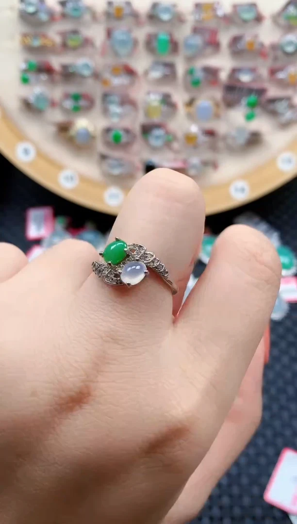 银S925镶嵌戒指翡翠天然A货缅甸翡翠