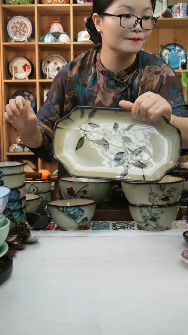 瓷片小可高温陶瓷竹叶1组