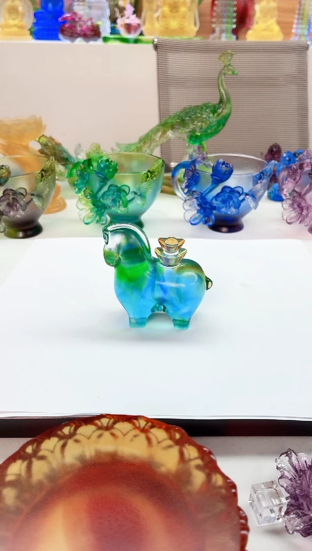 手工艺品琉璃彩色马上有钱小摆件7*7公分